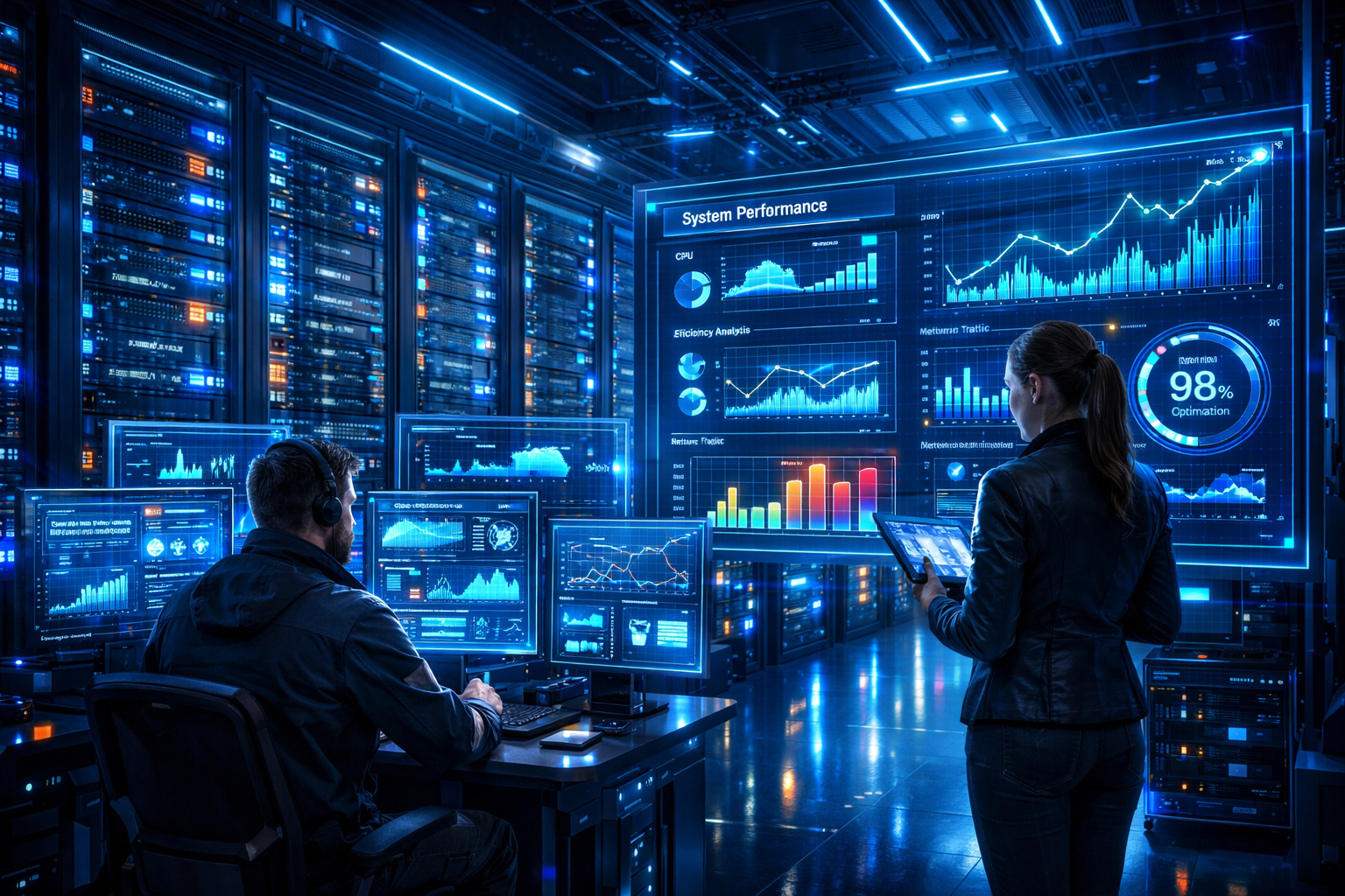 Server rack and monitoring dashboard